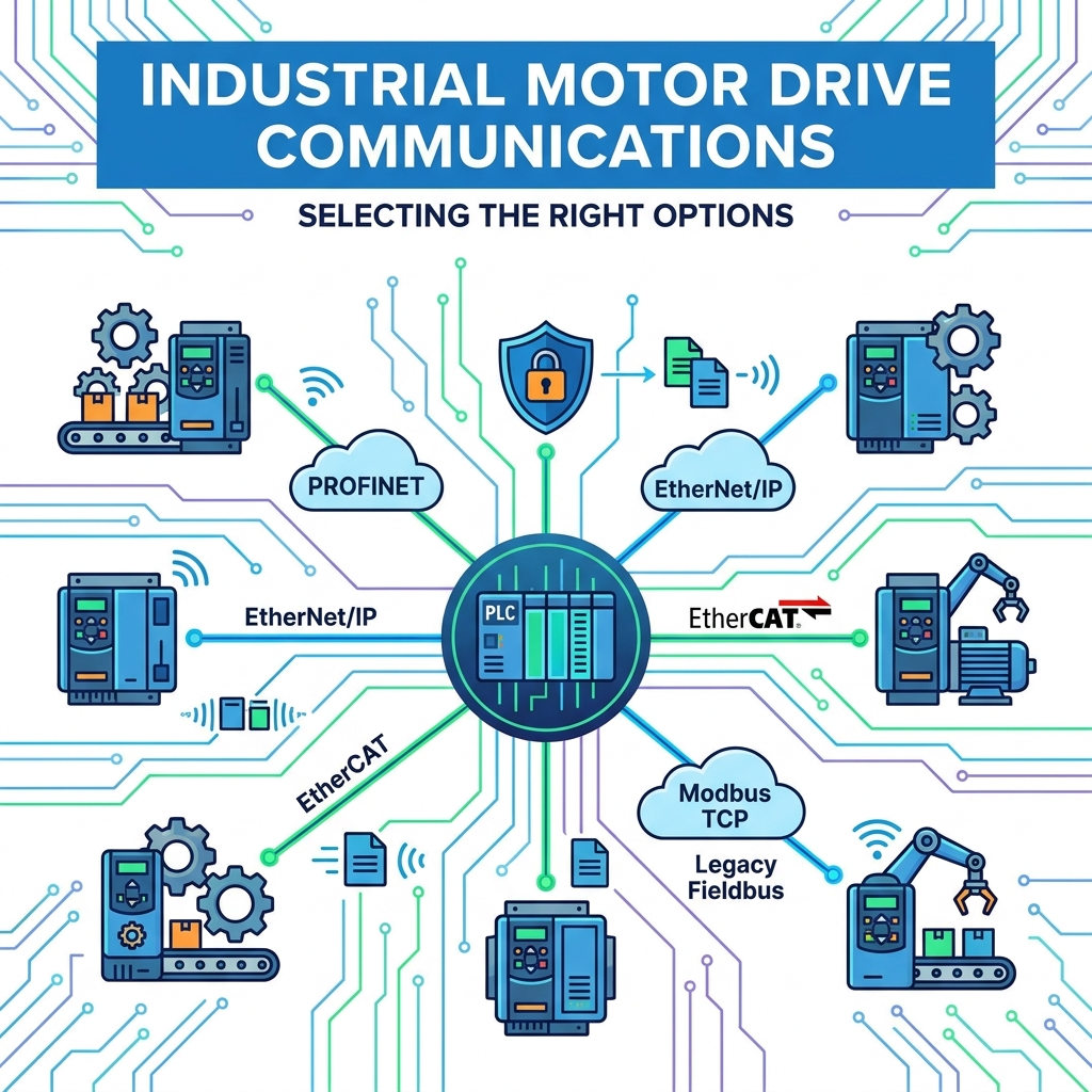 ¿Qué opciones de comunicación son importantes al seleccionar variadores de motor industriales?